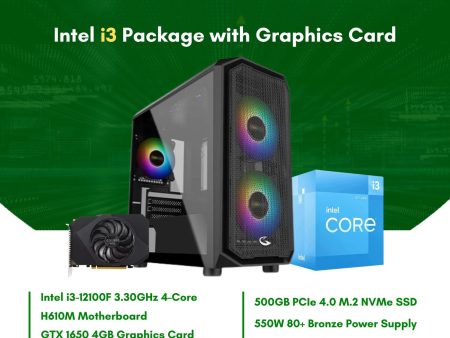 Intel Core i3-12100F |  H610M | 16GB DDR4 RAM | 500GB NVMe SSD  | GTX1650 4G GPU | 550W Bronze PSU | Sting Pro mATX Case | CPU Package Hot on Sale