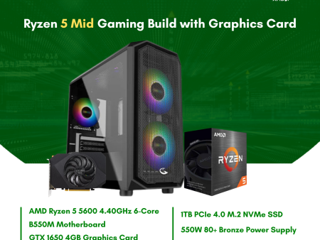 AMD Ryzen 5 5600 6-Core | B550M | 16GB DDR4 RAM | 1TB NVMe SSD | GTX1650 4G GPU | 550W Bronze PSU | Sting Pro mATX Case | CPU Package on Sale