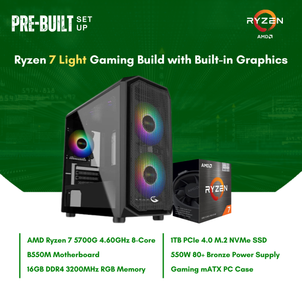 AMD Ryzen 7 5700G 8-Core | B550M | 16GB DDR4 RAM | 1TB NVMe SSD | 550W Bronze PSU | Sting Pro mATX Case | CPU Package Cheap