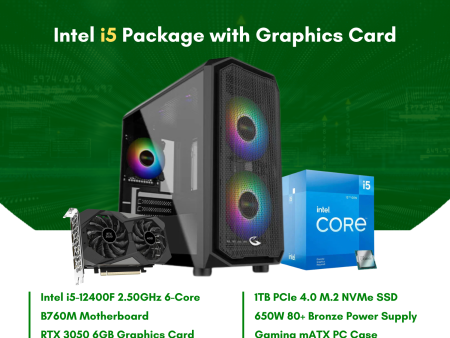 Intel Core i5-12400F | B760M  | 16GB DDR5 RAM | 1TB NVMe SSD | RTX3050 6G GPU | 650W Bronze PSU | Sting Pro mATX Case | 120m Air Cooler | CPU Package Discount