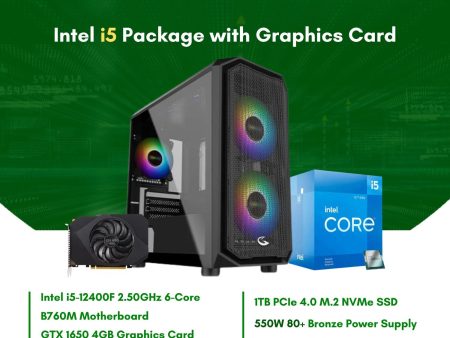 Intel Core i5-12400F | B760M | 16GB DDR4 RAM | 1TB NVMe SSD | GTX1650 4G GPU | 550W Bronze PSU | Sting Pro mATX Case | CPU Package Online Hot Sale