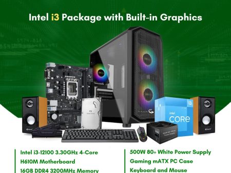 Intel Core i3-12100 | H610M | 16GB DDR4 RAM | 500GB NVMe SSD | 550W PSU | Sting Pro mATX Case | Keyboard | Mouse | Speaker | CPU Package Supply