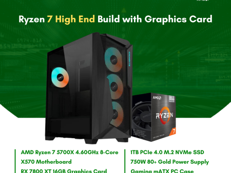 AMD Ryzen 7 5700X 8-Core | X570S |32GB DDR4 RAM | 1TB NVMe SSD |RX7800 XT GPU | 750W Bronze PSU | Gigabyte Case | 360mm Air Cooler | CPU Package Supply